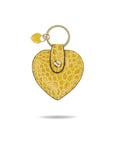 Leather heart shaped key ring, yellow croc, front