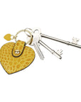 Leather heart shaped key ring, yellow croc