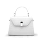 Leather top handle handbag, white croc, front view