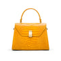 Leather top handle bag, yellow croc, front