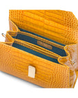 Leather top handle bag, yellow croc, inside