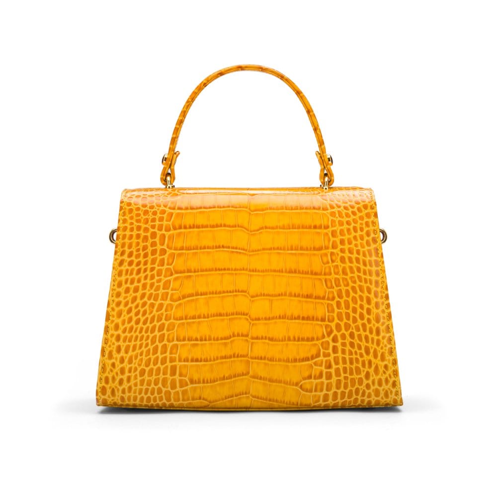 Leather top handle bag, yellow croc, back