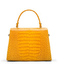 Leather top handle bag, yellow croc, back