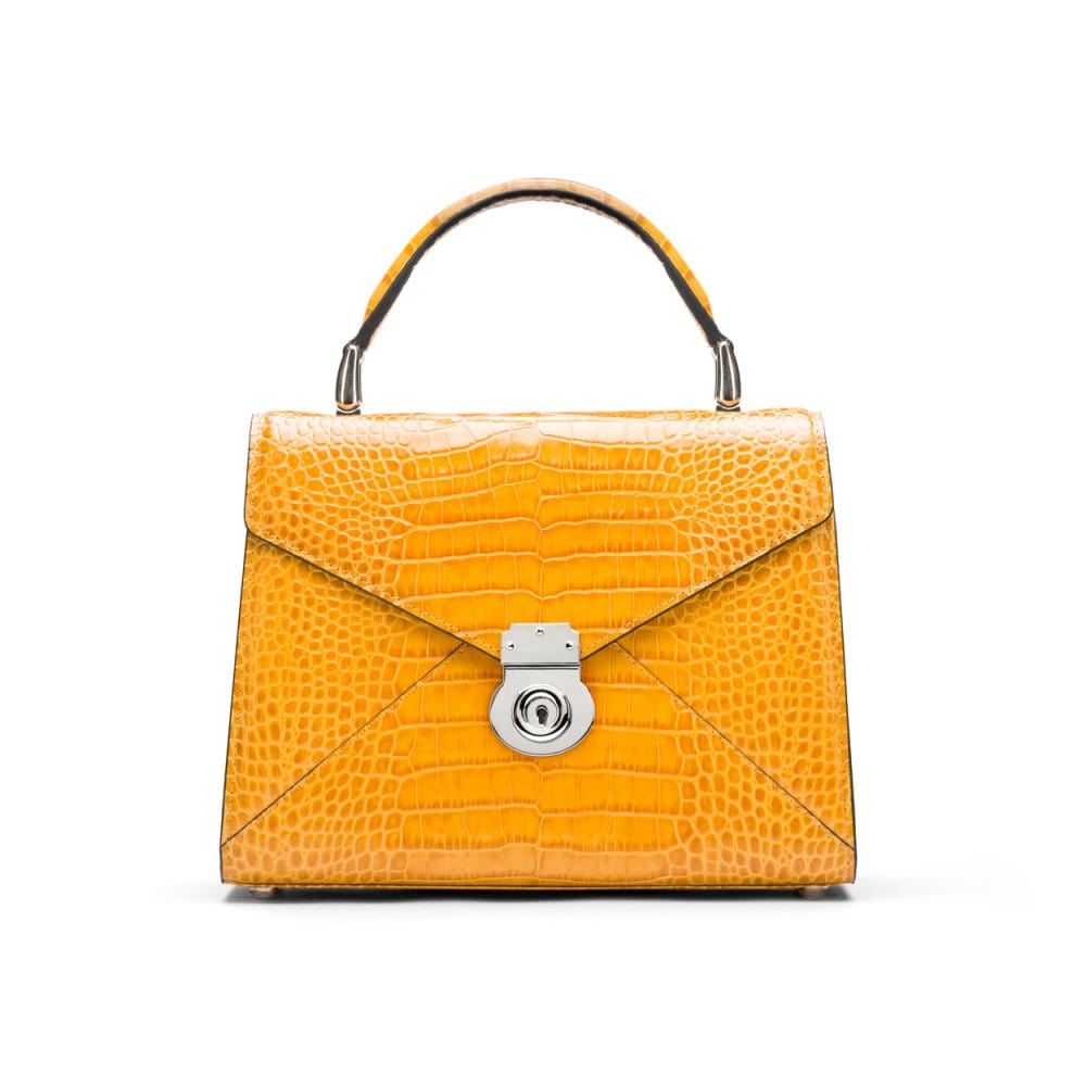 Leather top handle bag, Burnett bag, yellow croc