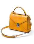 Leather top handle bag, Burnett bag, yellow croc, with shoulder strap