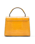 Leather top handle bag, Burnett bag, yellow croc, back view