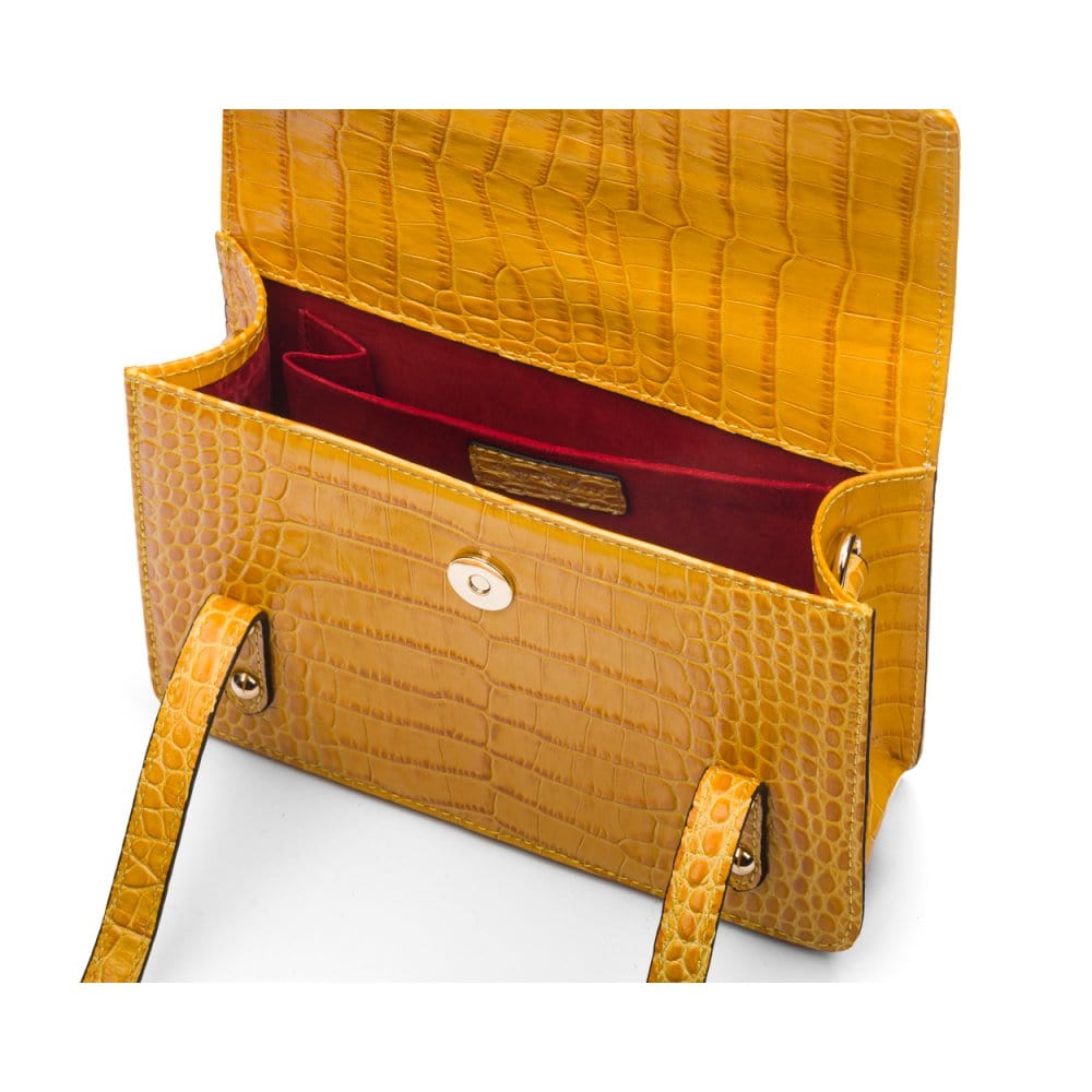 Mini top handle Harmony music bag, yellow croc, inside view