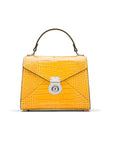 Mini Burnett small top handle bag, yellow croc, front view