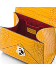 Mini Burnett small top handle bag, yellow croc, inside view