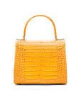 Mini leather Morgan Bag, top handle bag, yellow croc, back view