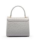 Mini ostrich leather Morgan Bag, top handle bag, grey, back