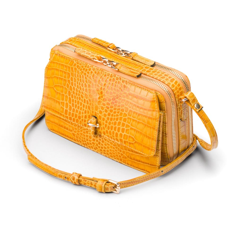 Compact crossbody bag, yellow croc, side