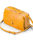 Compact crossbody bag, yellow croc, side