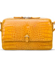 Compact crossbody bag, yellow croc, front