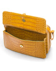 Compact crossbody bag, yellow croc, front pocket