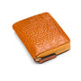 Small leather zip around accordion coin purse, yellow croc, front
