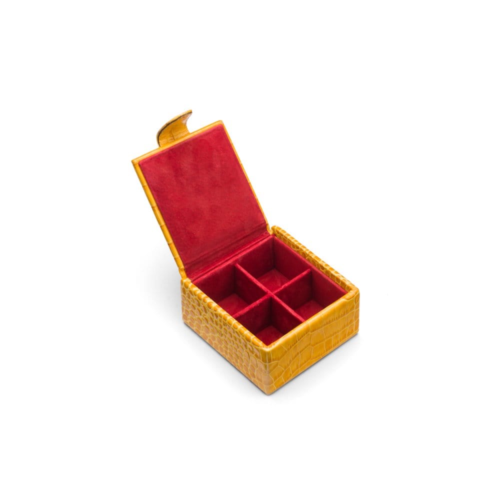 Leather jewellery box, yellow croc, inside