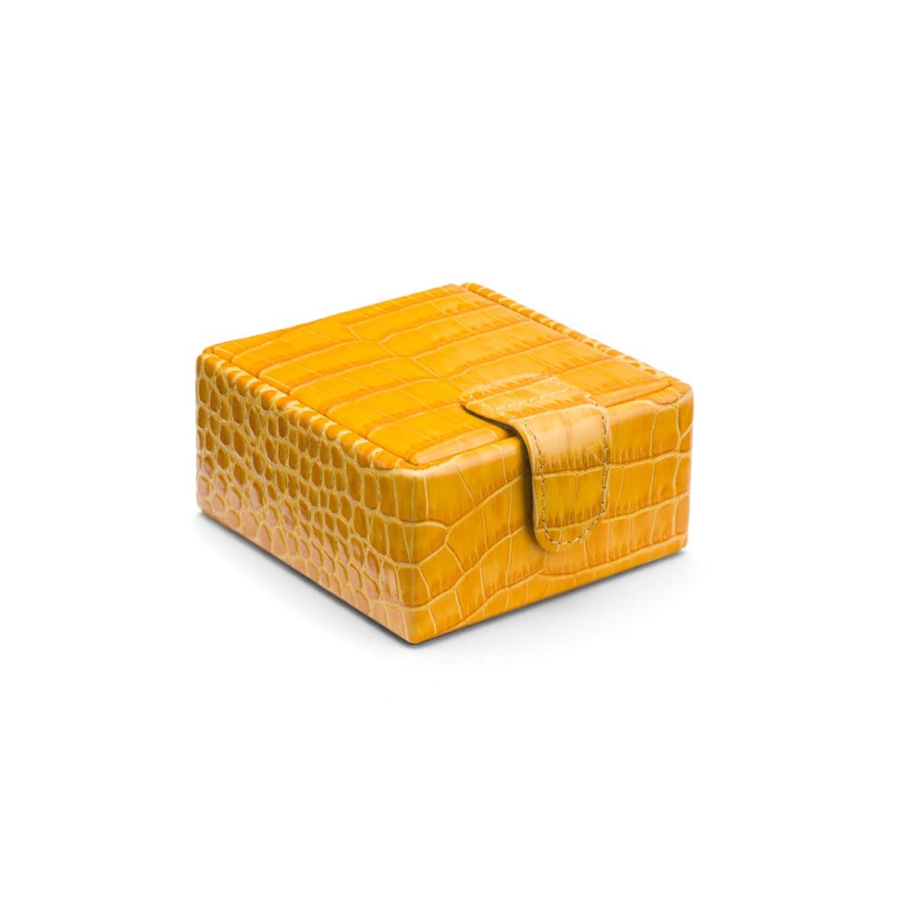 Leather jewellery box, yellow croc, front