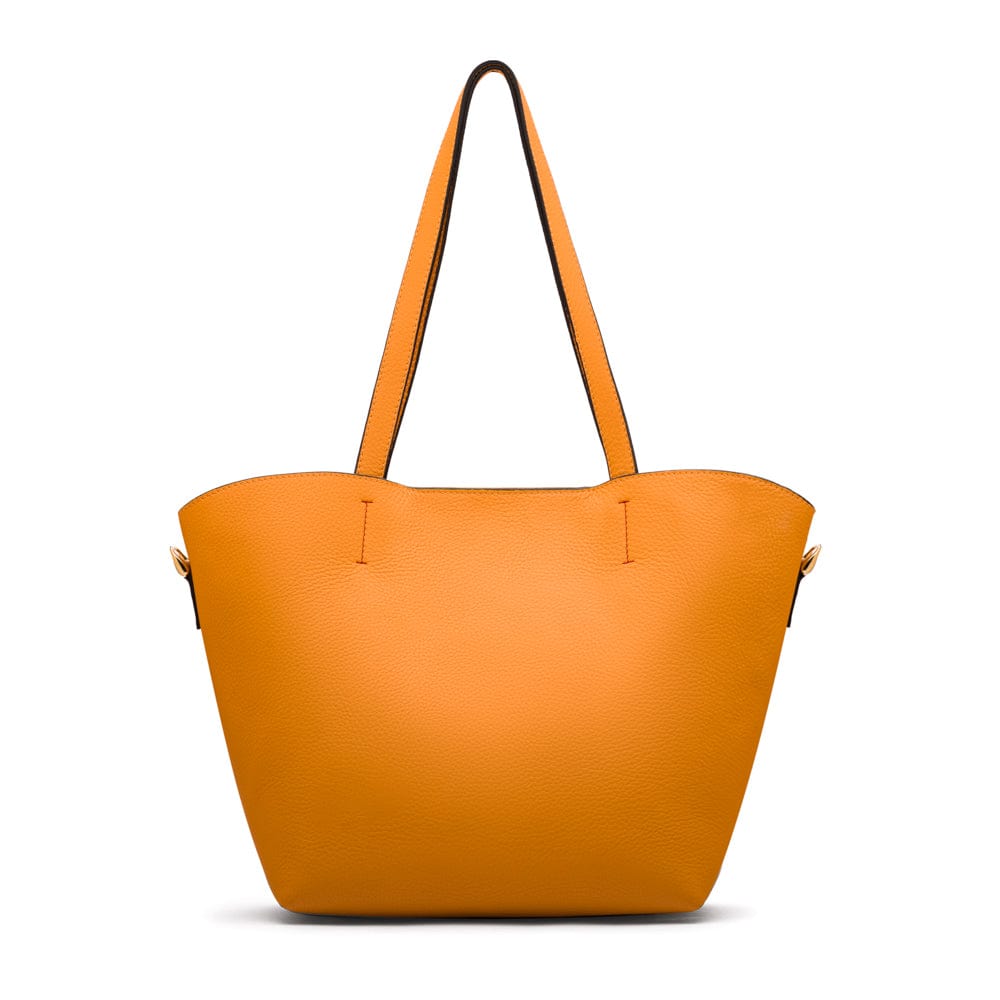 Leather tote bag, yellow, front view