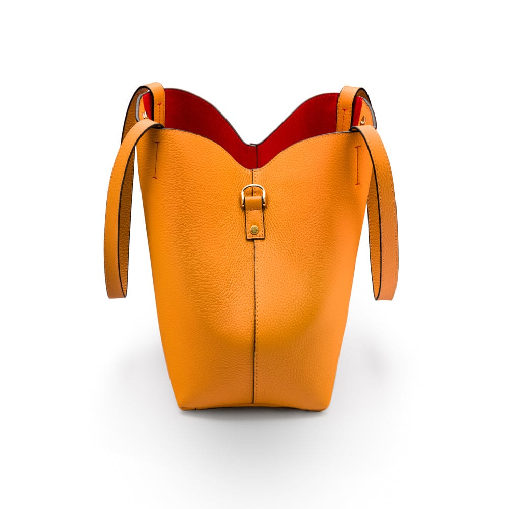 Leather tote bag, yellow, side view 
