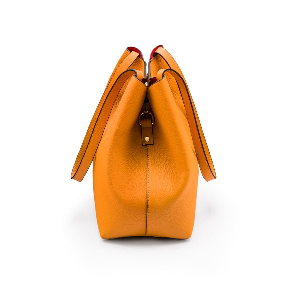 Leather tote bag, yellow, side view 2