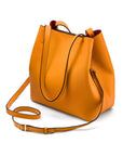 Leather tote bag, yellow, with long strap