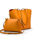 Leather tote bag, yellow, with inner bag