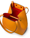 Leather tote bag, yellow, open view