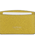 Yellow Saffiano Flat Leather Credit Card Case With RFID Blocking Lining