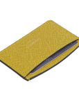 Yellow Saffiano Flat Leather Credit Card Case With RFID Blocking Lining