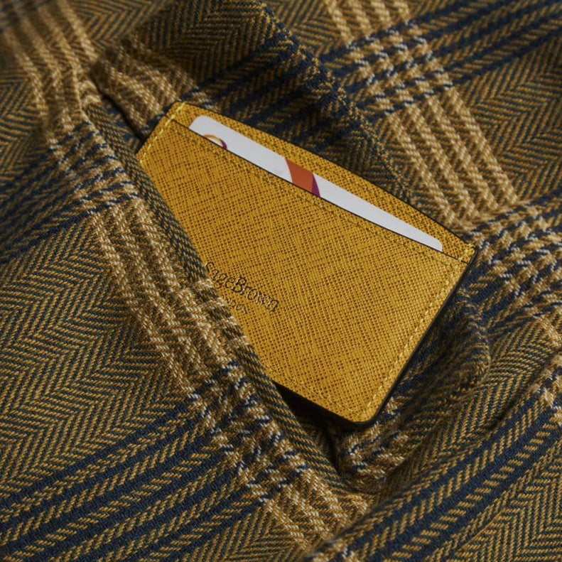 Yellow Saffiano Flat Leather Credit Card Case With RFID Blocking Lining