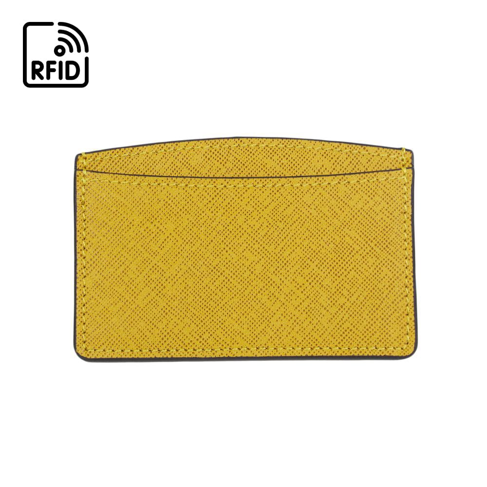 RFID Flat Leather Card Holder, yellow saffiano, front view