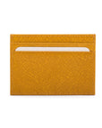 Flat leather credit card wallet 4 CC, yellow saffiano, front