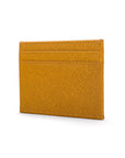 Flat leather credit card wallet 4 CC, yellow saffiano, front