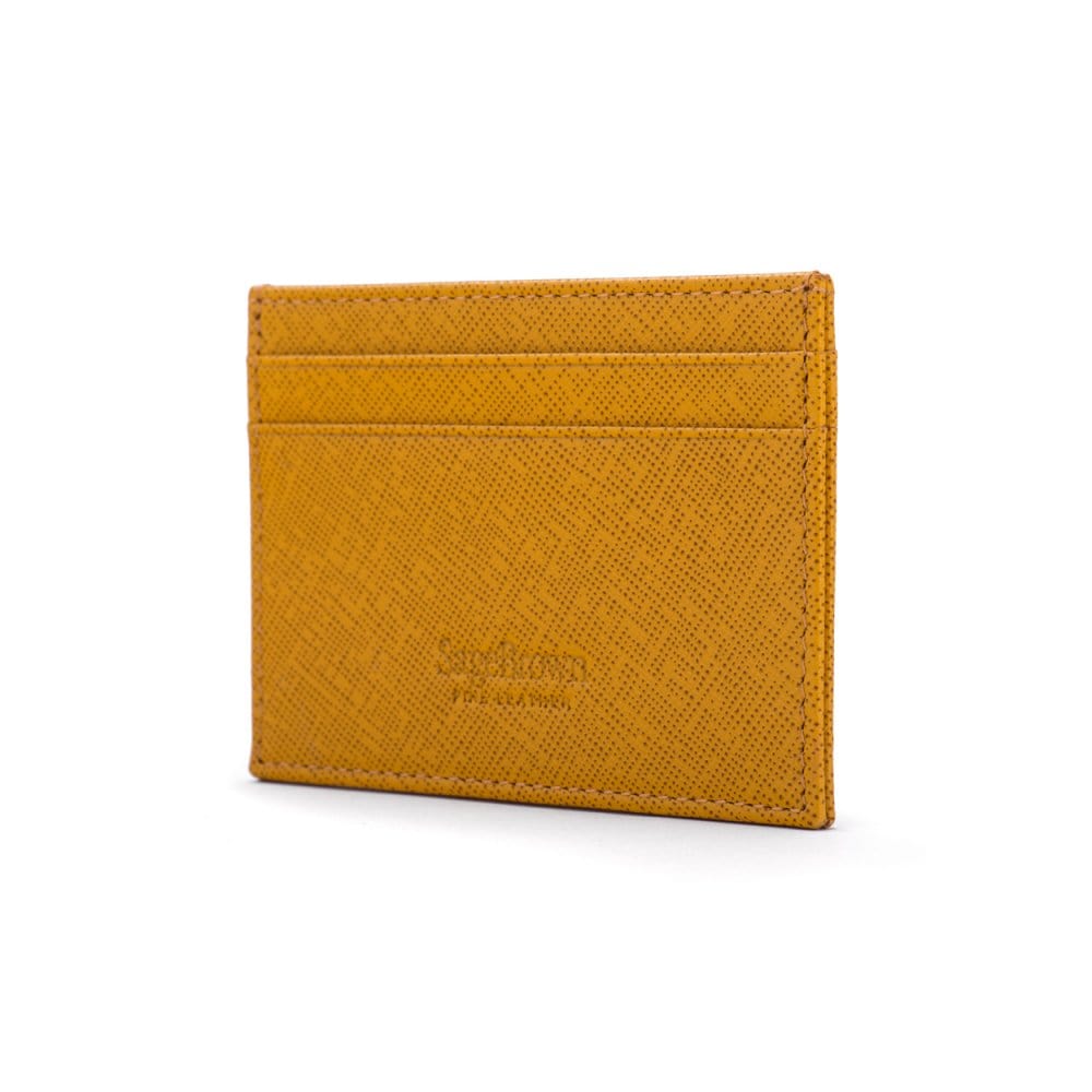 Flat leather credit card wallet 4 CC, yellow saffiano, back