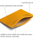 Flat leather credit card wallet 4 CC, yellow saffiano, features