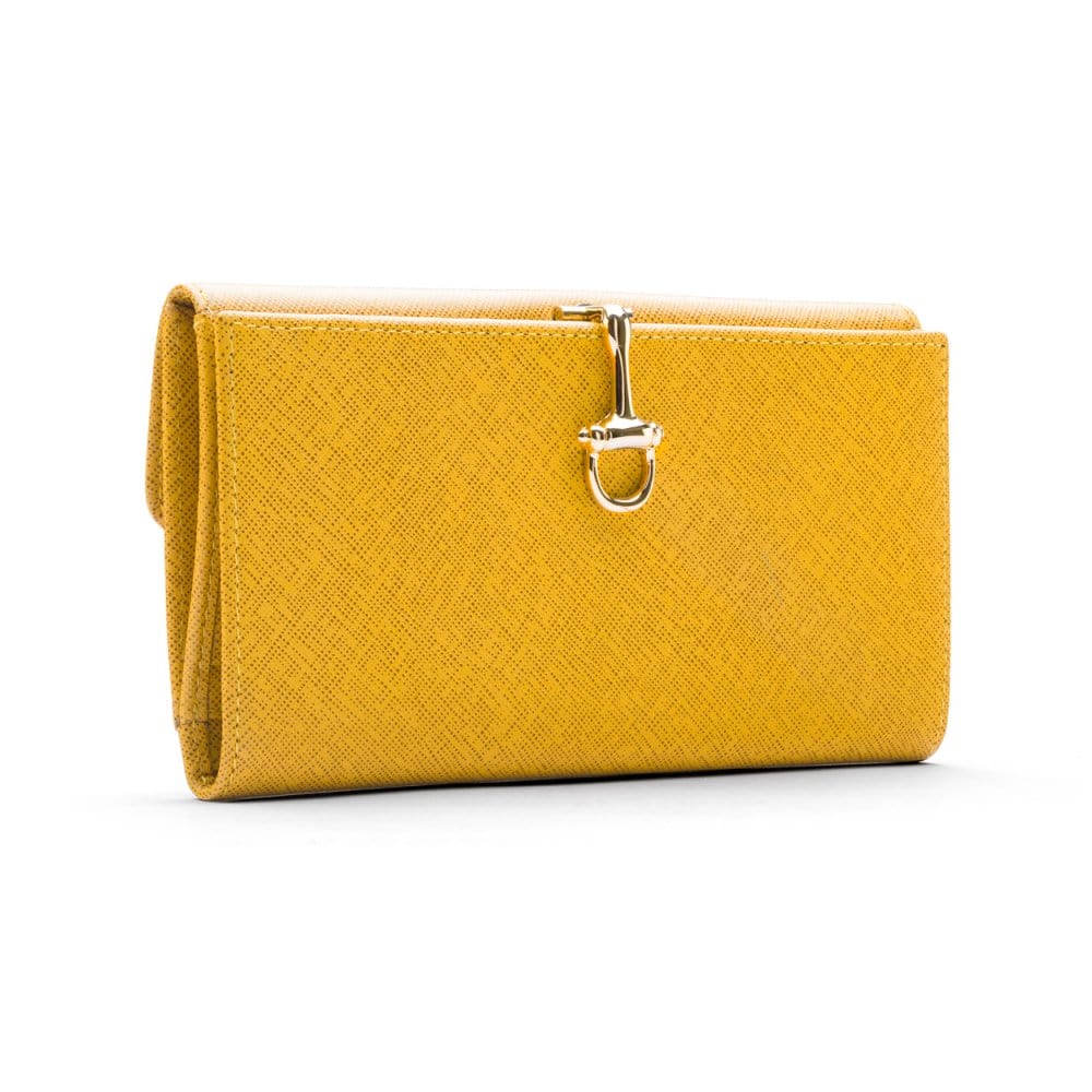 Yellow Ladies Tall Leather Purse With Brass Clasp 8 CC