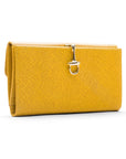 Yellow Ladies Tall Leather Purse With Brass Clasp 8 CC