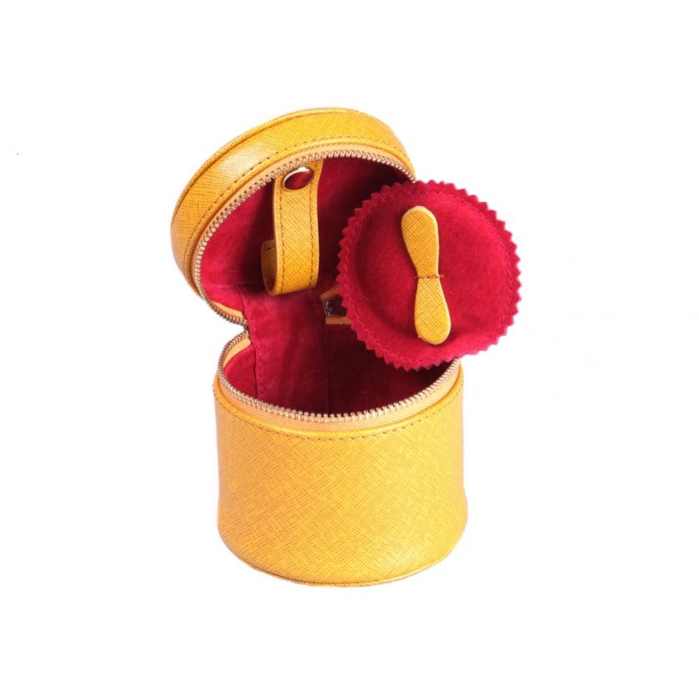 Yellow Leather Cylindrical Jewellery Case