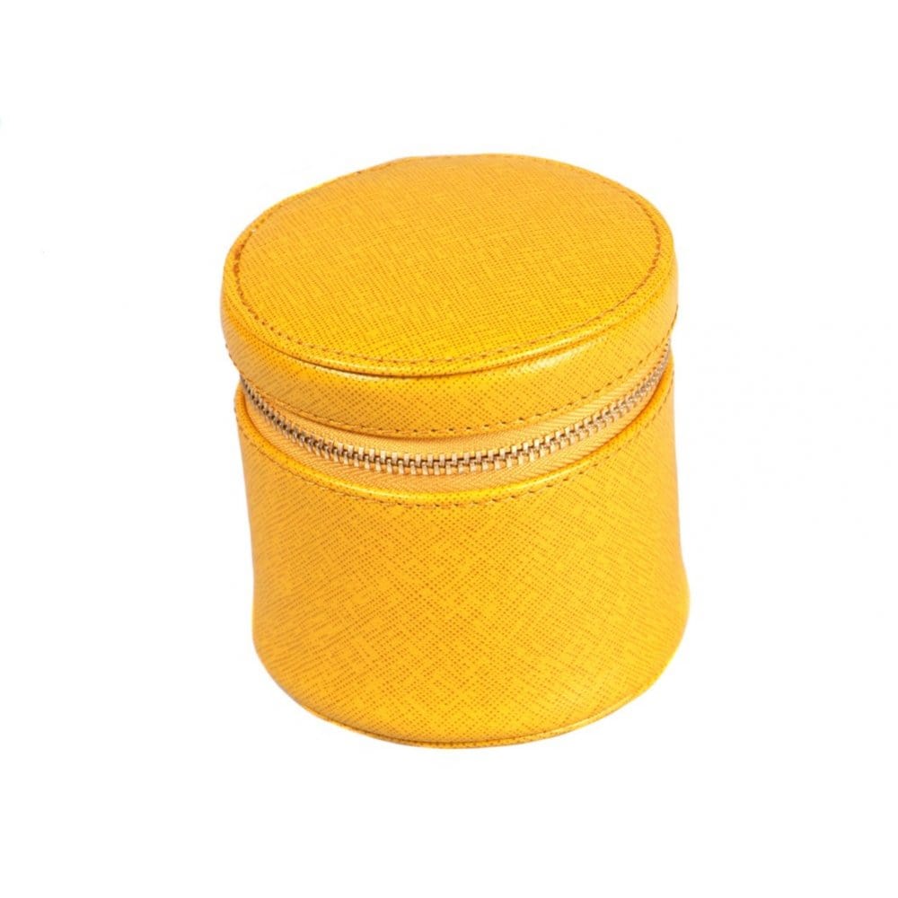 Yellow Leather Cylindrical Jewellery Case