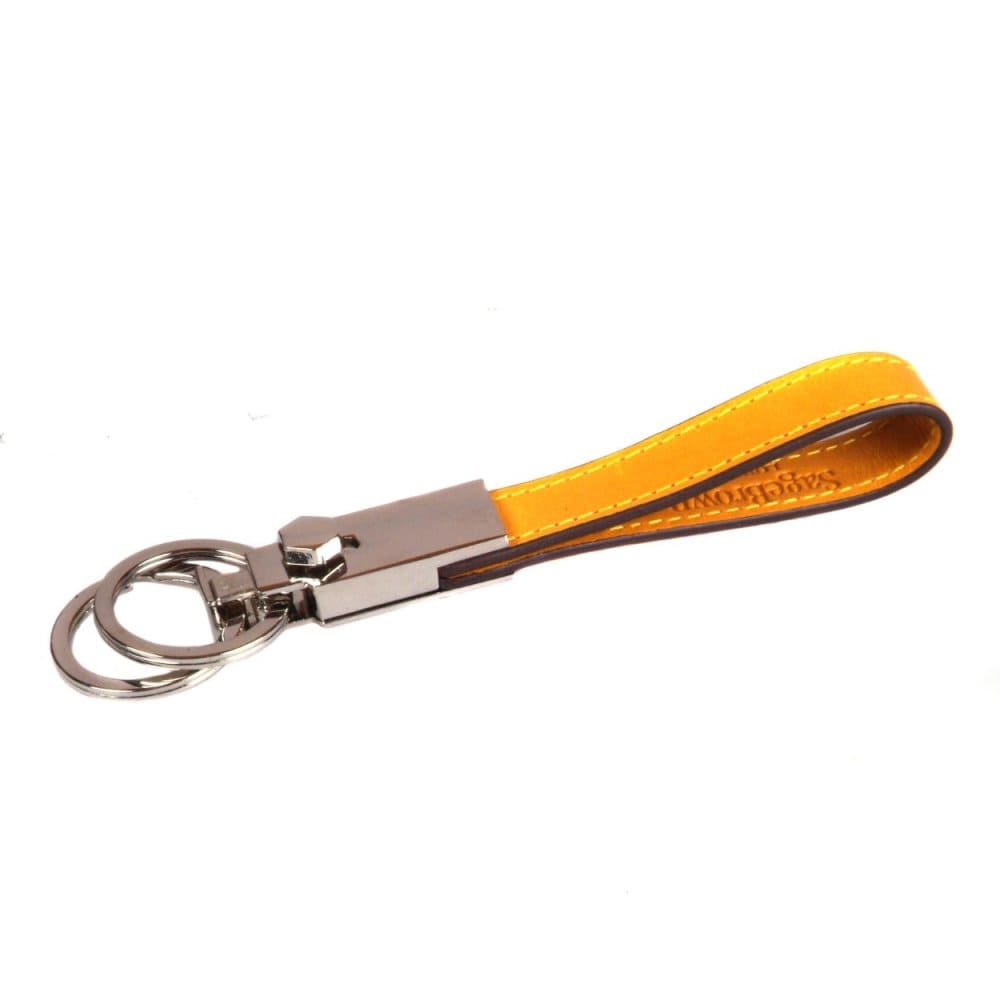 Leather detachable key ring, yellow, front