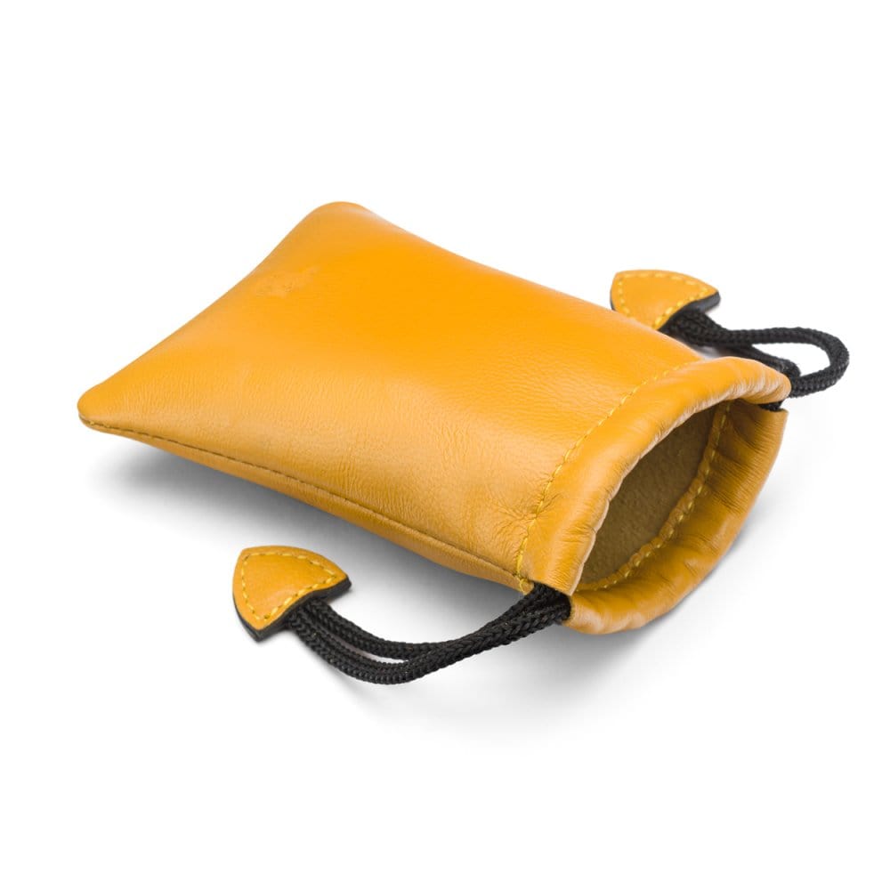 Yellow Leather Drawstring Coin Pouch