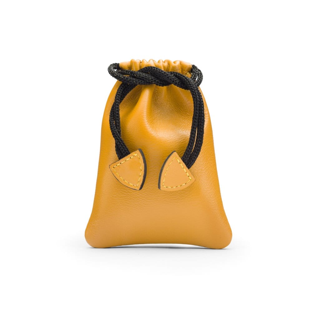 Yellow Leather Drawstring Coin Pouch