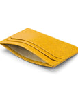 Flat leather credit card holder with middle pocket, 5 CC slots, yellow saffiano, inside