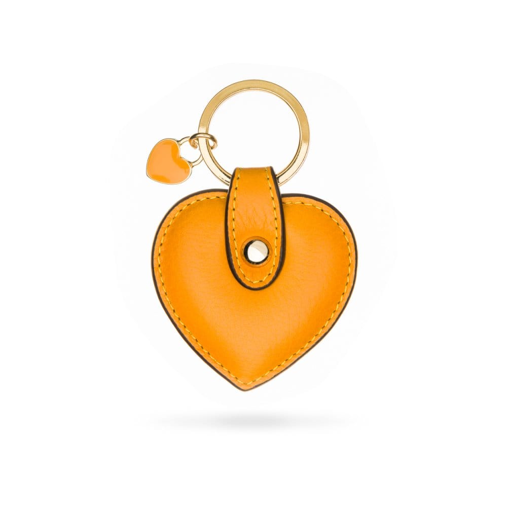 Leather heart shaped key ring, yellow, front