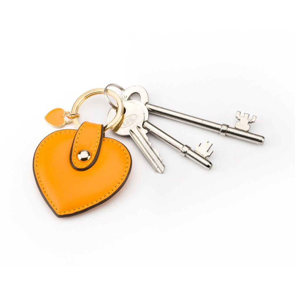 Leather heart shaped key ring, yellow