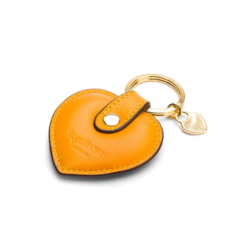 Leather heart shaped key ring, yellow, back