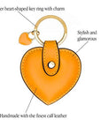 Leather heart shaped key ring, yellow, features