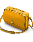 Small leather shoulder bag, yellow saffiano, side view