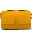 Small leather shoulder bag, yellow saffiano, front view